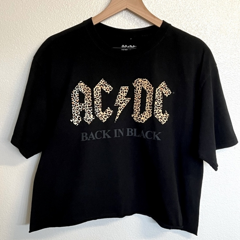 AC/DC Grunge Indie Sleaze large cheetah print logo crop top